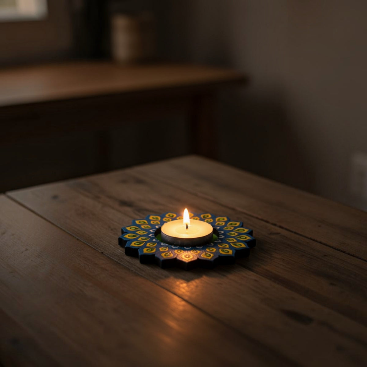 Peacock Print Tea Light Holder